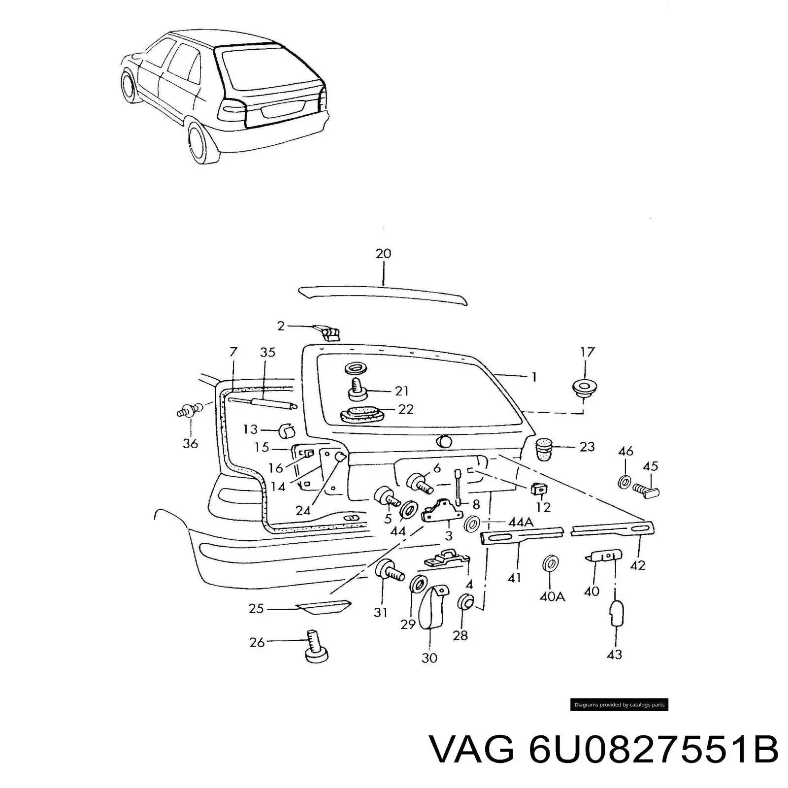 Амортизатор багажника 6U0827551B VAG