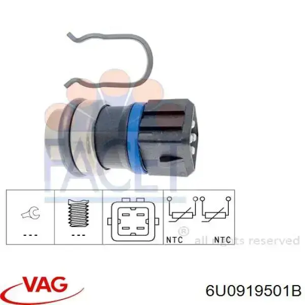 Датчик указателя температуры охлаждающей жидкости VAG 6U0919501B цена, от 5.64 USD