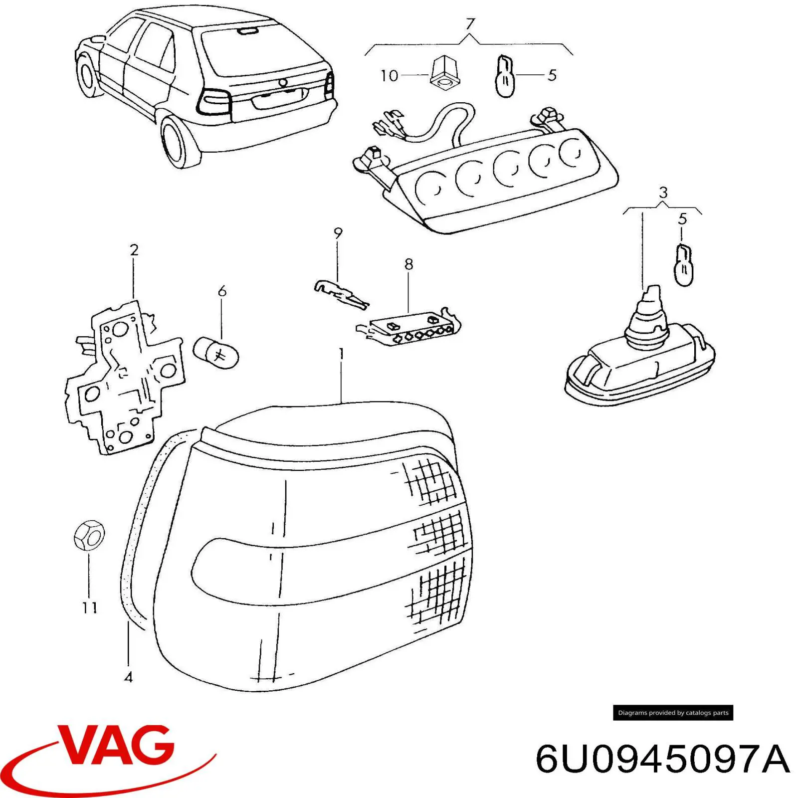 Стоп-сигнал задний дополнительный 6U0945097A VAG