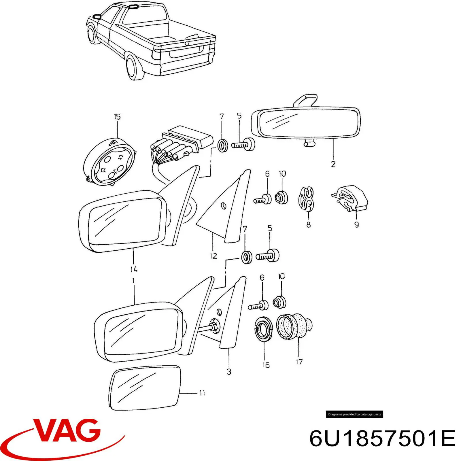 6U1857501E VAG Левое боковое зеркало