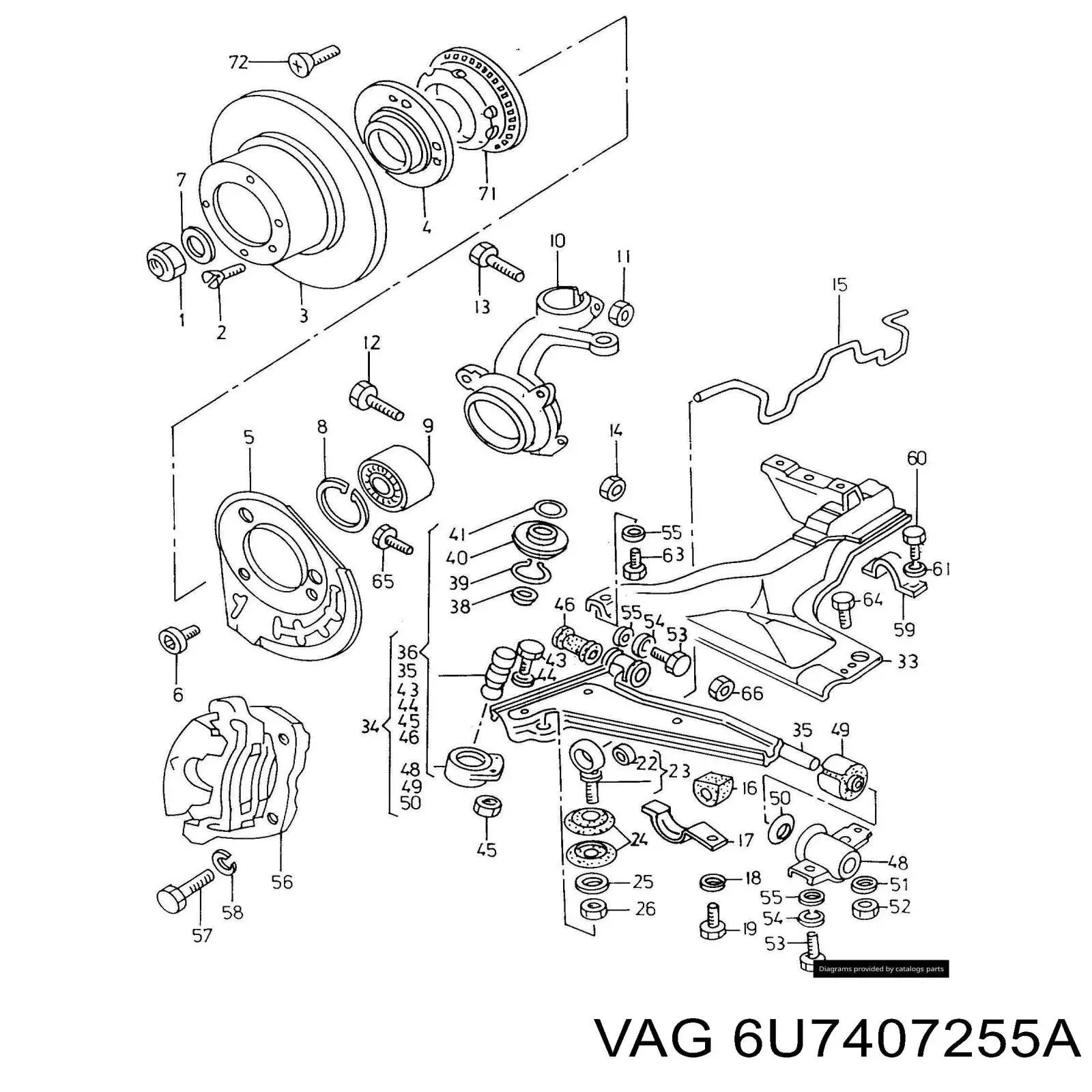 6U7407255A VAG Цапфа - поворотный кулак передний, левый