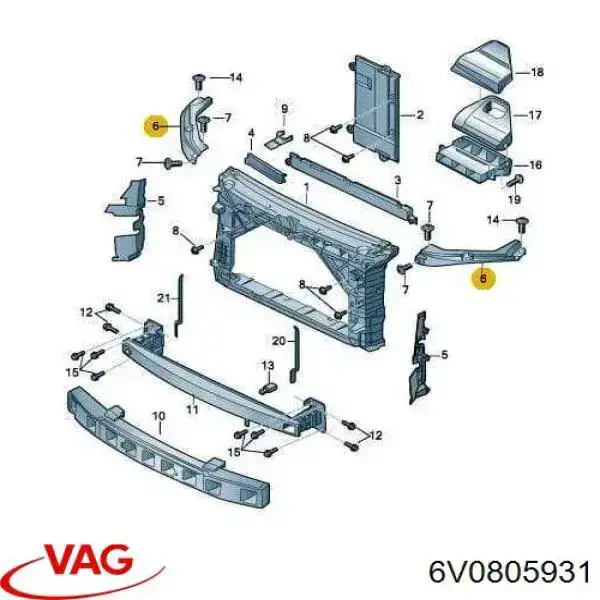 Купить 6V0805931 VAG Суппорт радиатора левый (монтажная панель крепления фар)