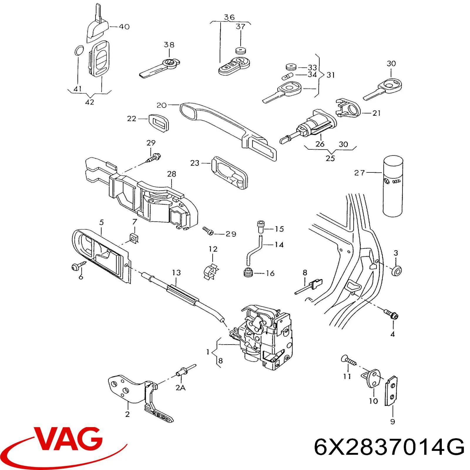 Дверной замок передний правый VAG 6X2837014G цена, от 130.97 USD