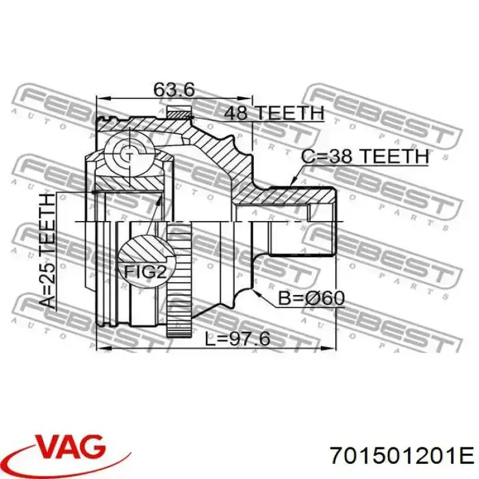 Полуось задняя левая VAG 701501201EX цена, от 344.70 USD