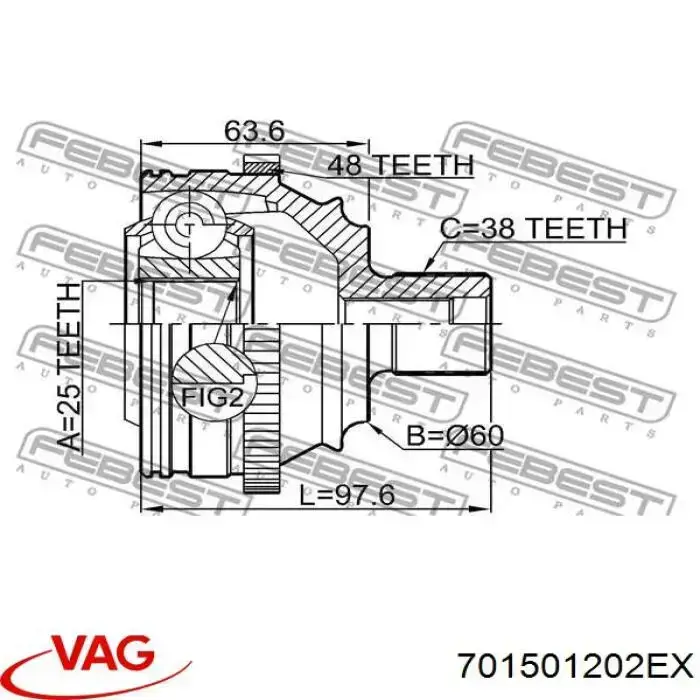 Полуось задняя правая VAG 701501202EX цена, от 126.41 USD