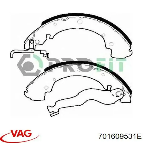 Купить 701609531E VAG Задние барабанные тормозные колодки