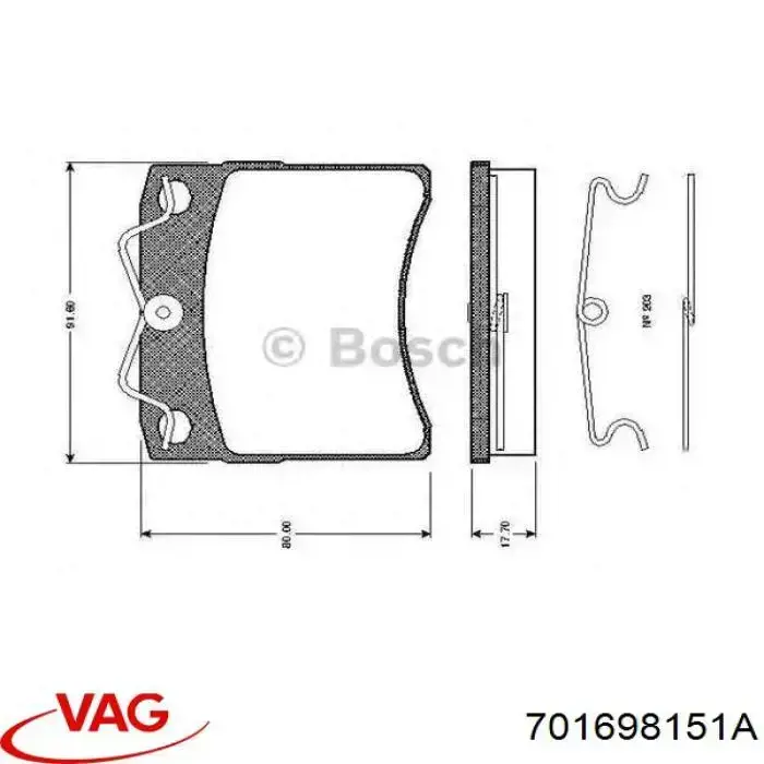 Передние тормозные колодки 701698151A VAG