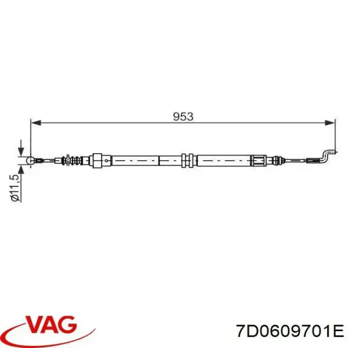 Задний трос ручника 7D0609701E VAG