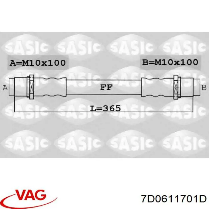 Шланг тормозной передний 7D0611701D VAG