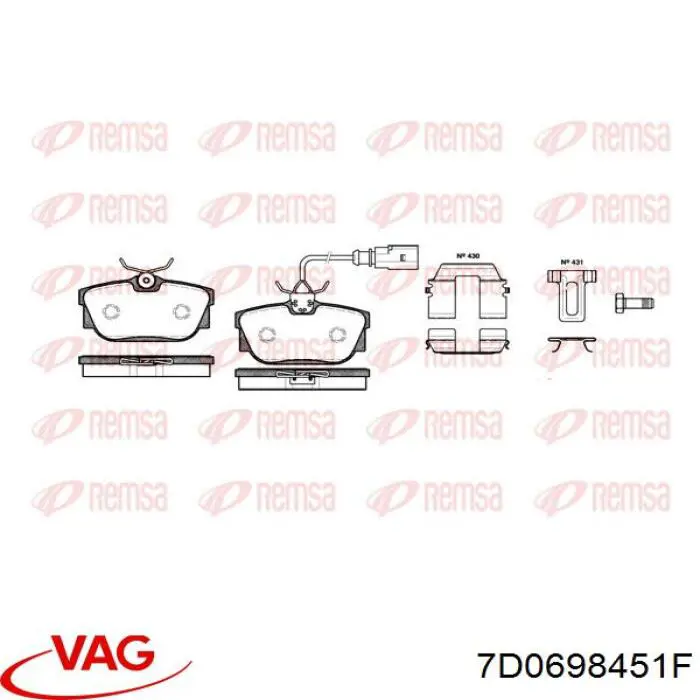 Задние тормозные колодки 7D0698451F VAG
