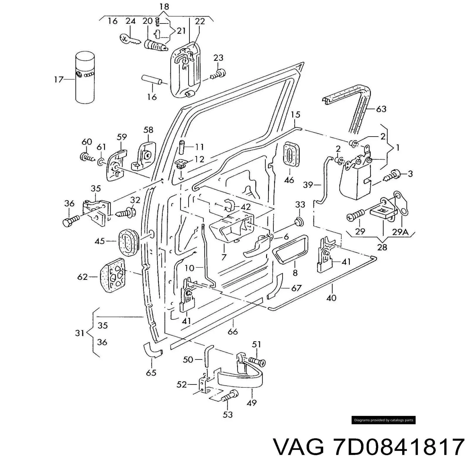 7D0841817 VAG Уплотнитель двери передней левой (на двери)