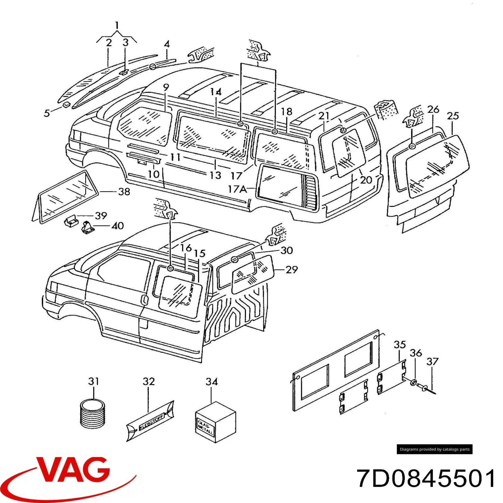 Стекло двери багажной распашной левой 7D0845501 VAG