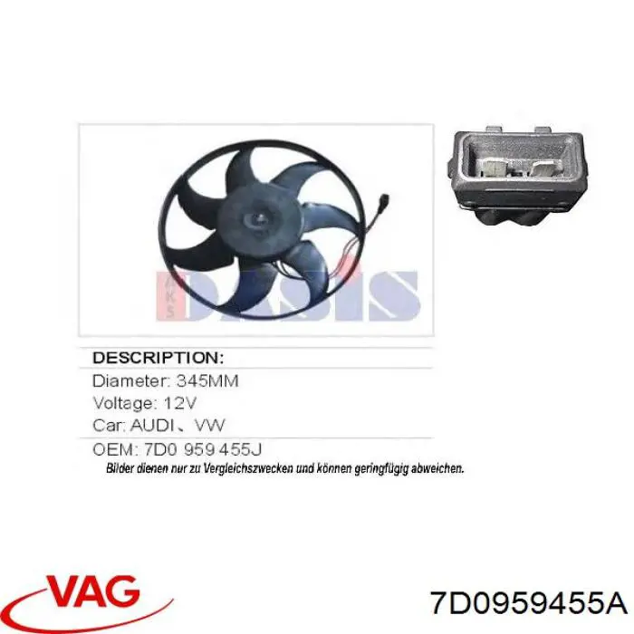 Электровентилятор охлаждения 7D0959455A VAG