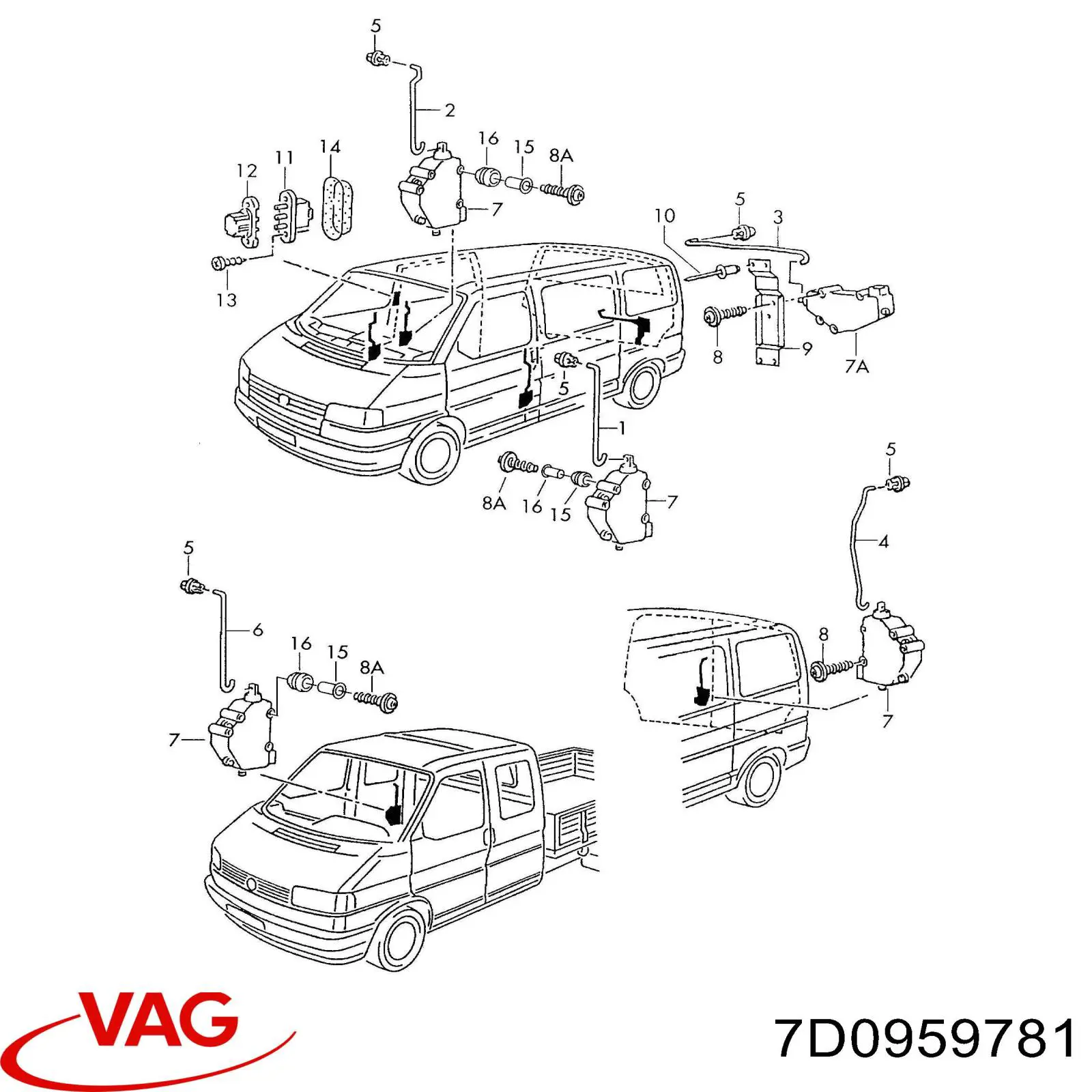 Привод замка передней двери 7D0959781 VAG