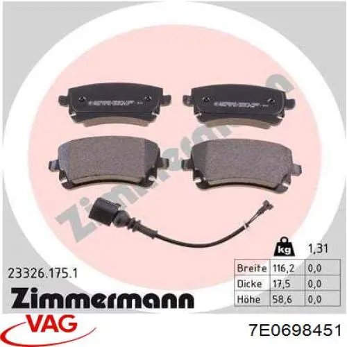 Колодки дисковые  VAG 7E0698451 цена, от 22.88 USD