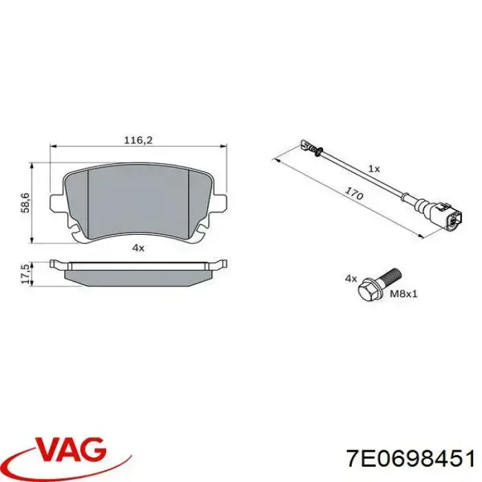 Купить 7E0698451 VAG Колодки тормозные задние, дисковые