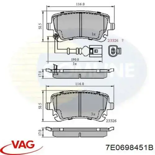 Задние дисковые колодки VAG 7E0698451B