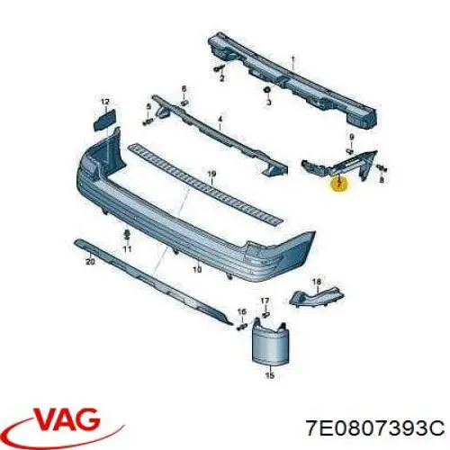 Кронштейн бампера заднего левый 7E0807393C VAG