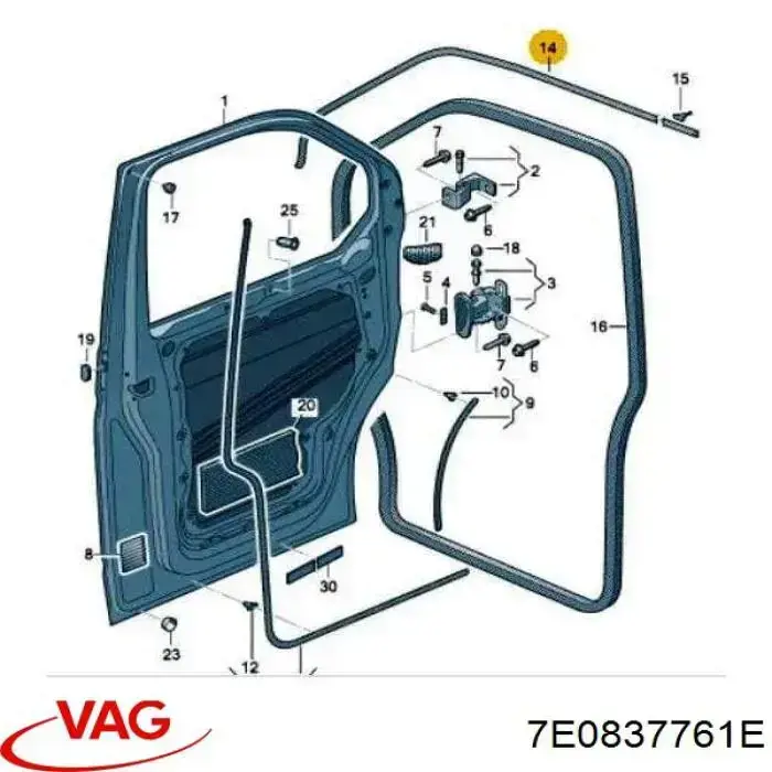 Уплотнитель двери передней левой (на кузове) VAG 7E0837761E цена, от 47.16 USD