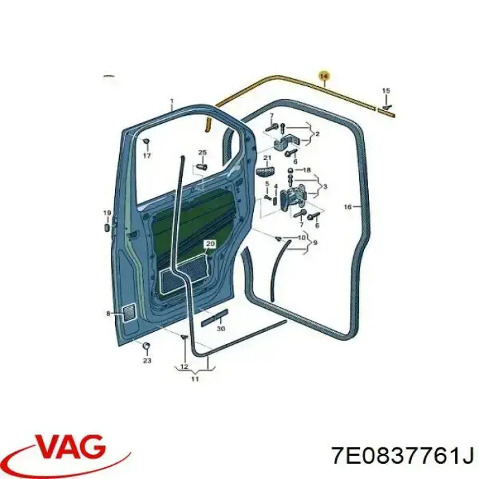 Уплотнитель двери передней левой (на кузове) VAG 7E0837761C цена, от 49.56 USD