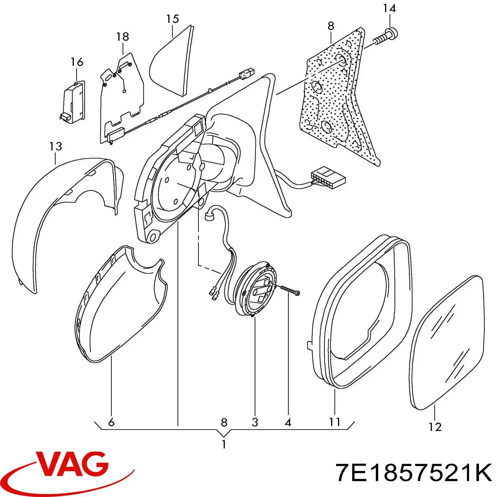 Зеркальный элемент зеркала заднего вида левого 7E1857521K VAG