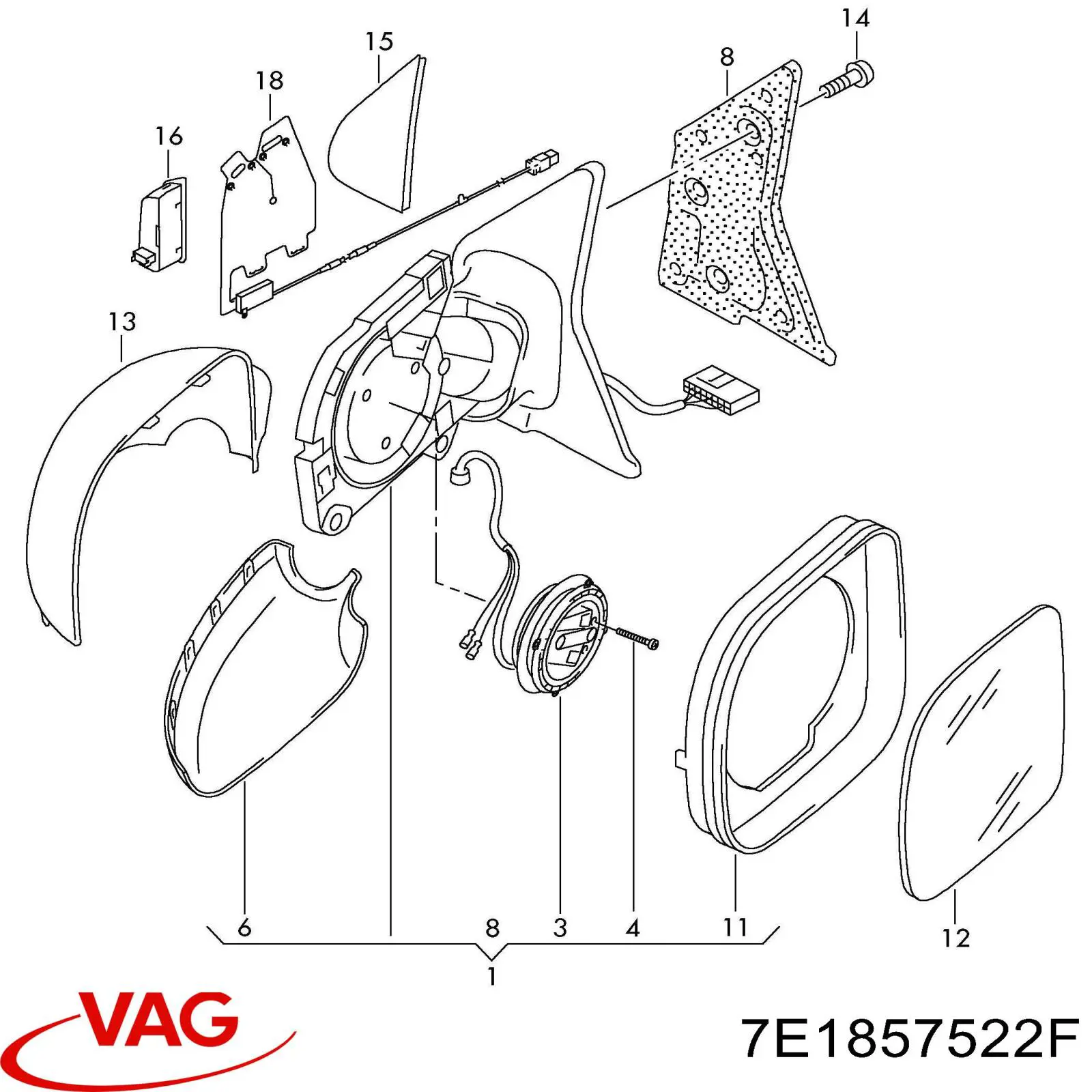 Стекло зеркала заднего вида, правого VAG 7E1857522F цена, от 74.01 USD