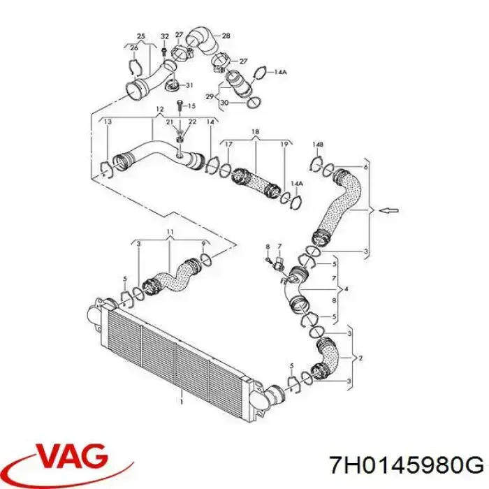 Tubo flexible de aire de sobrealimentación superior izquierdo 7H0145980G VAG