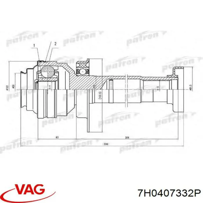 Купить 7H0407332P VAG Шарнир угловых скоростей передний правый