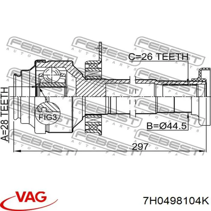 ШРУС внутренний правый 7H0498104K VAG