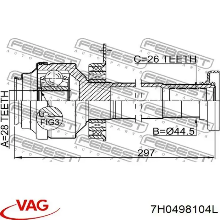 Шарнир привода внутренний VAG 7H0498104L цена, от 84.67 USD