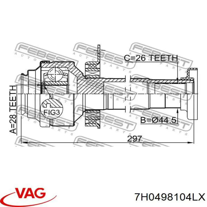 Шарнир привода внутренний VAG 7H0498104LX цена, от 89.82 USD