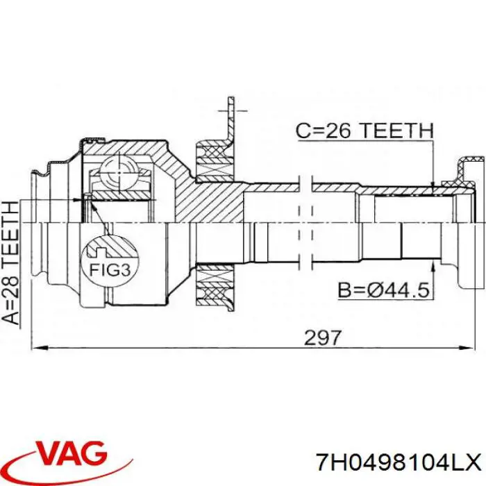 Купить 7H0498104LX VAG Шарнир угловых скоростей передний правый