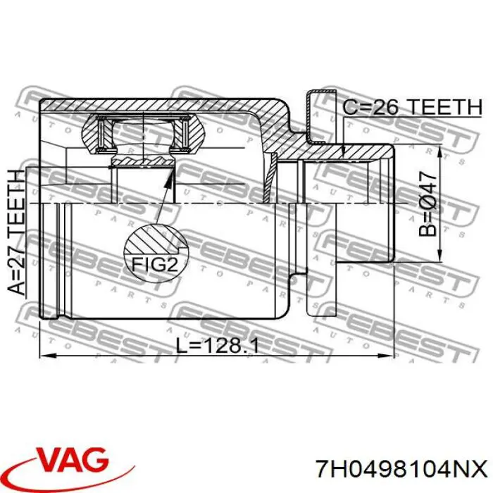 Шарнир угловых скоростей передний левый VAG 7H0498104NX цена, от 144.70 USD