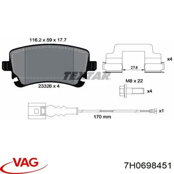 7H0698451 VAG Колодки тормозные дисковые комплект