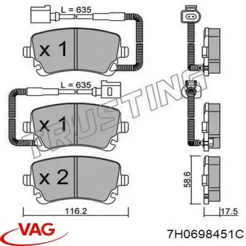 Купить 7H0698451C VAG Колодки тормозные задние, дисковые