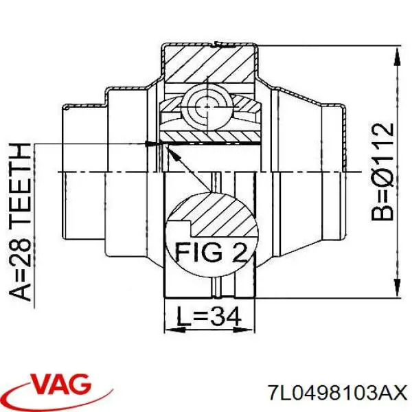 Шарнир угловых скоростей внутренний передний VAG 7L0498103AX цена, от 34.68 USD