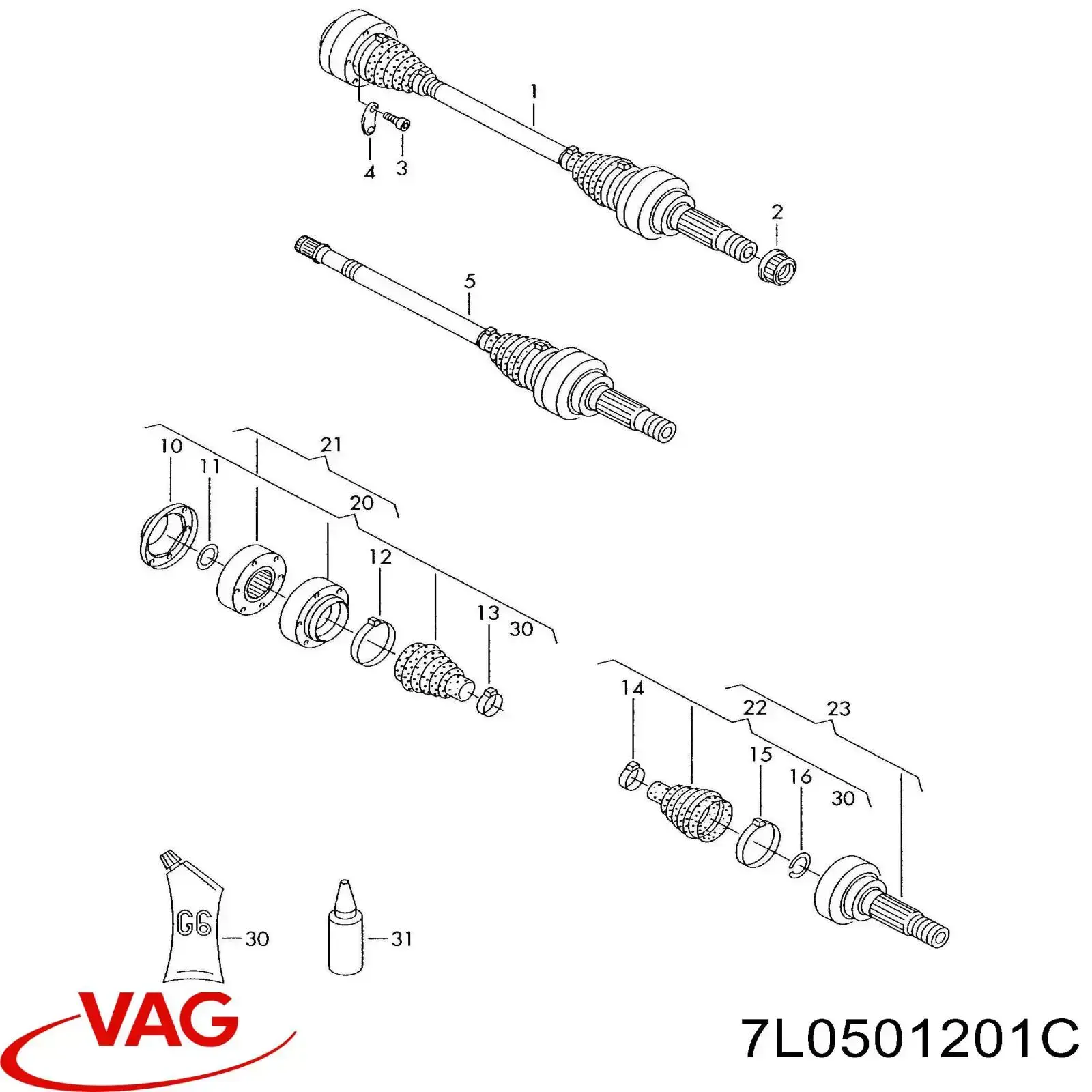 7L0501201C VAG semieixo traseiro