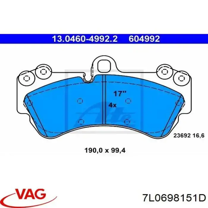 Передние тормозные колодки 7L0698151D VAG