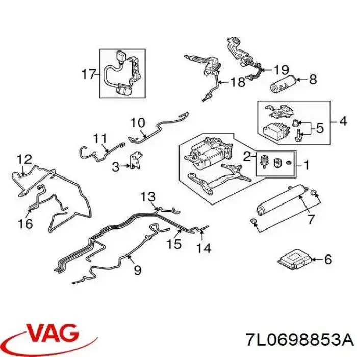 Купить 7L0698853A VAG Кронштейн компрессора пневмоподкачки (амортизаторов)