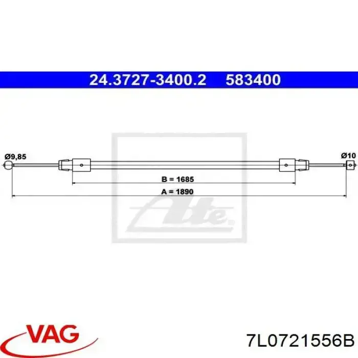 Трос ручного тормоза передний VAG 7L0721556B цена, от 5.93 USD