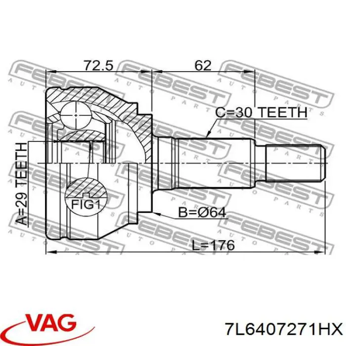 Полуось (привод) передняя VAG 7L6407271HX цена, от 28.31 USD