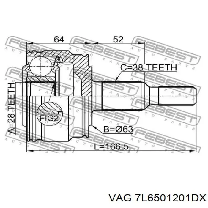 7L6501201DX VAG semieixo traseiro direito