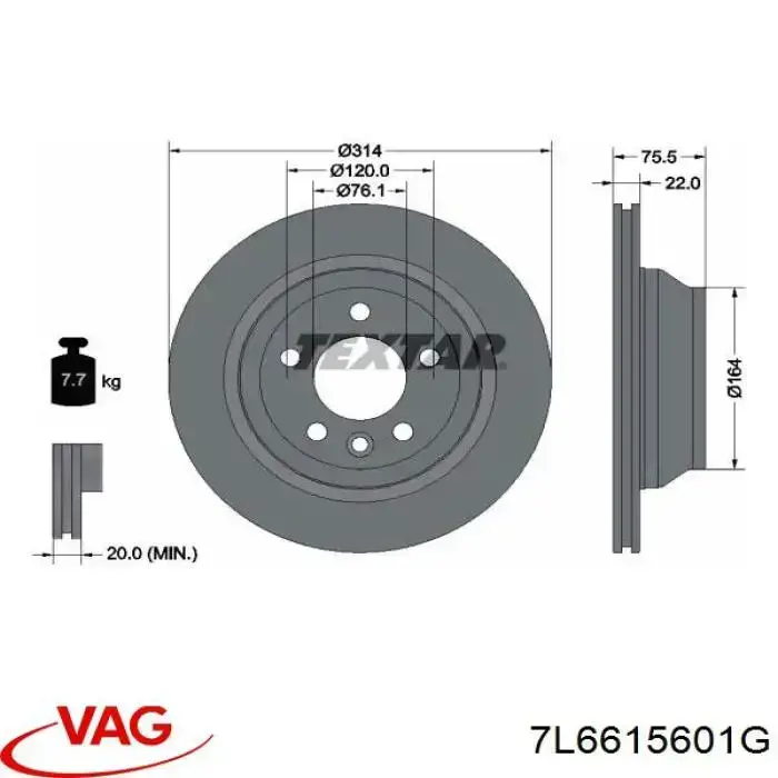 Купить 7L6615601G VAG Диск тормозной задний