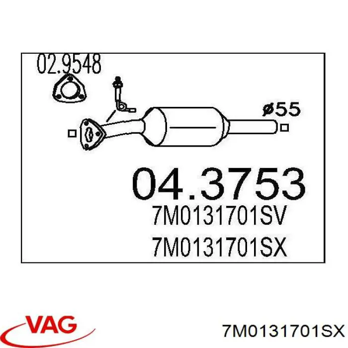 Каталитический нейтрализатор отработавших газов VAG 7M0131701SX цена, от 132.22 USD