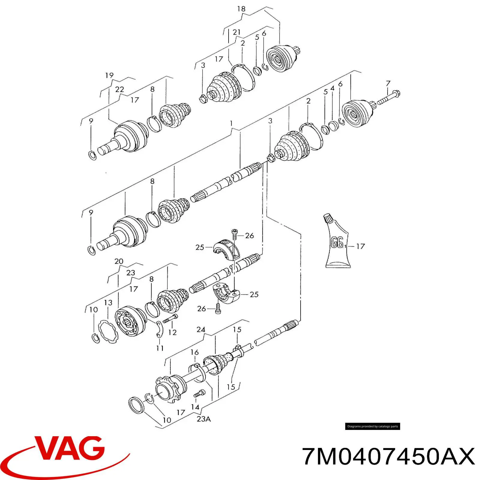 Купить 7M0407450AX VAG Вал приводной правый