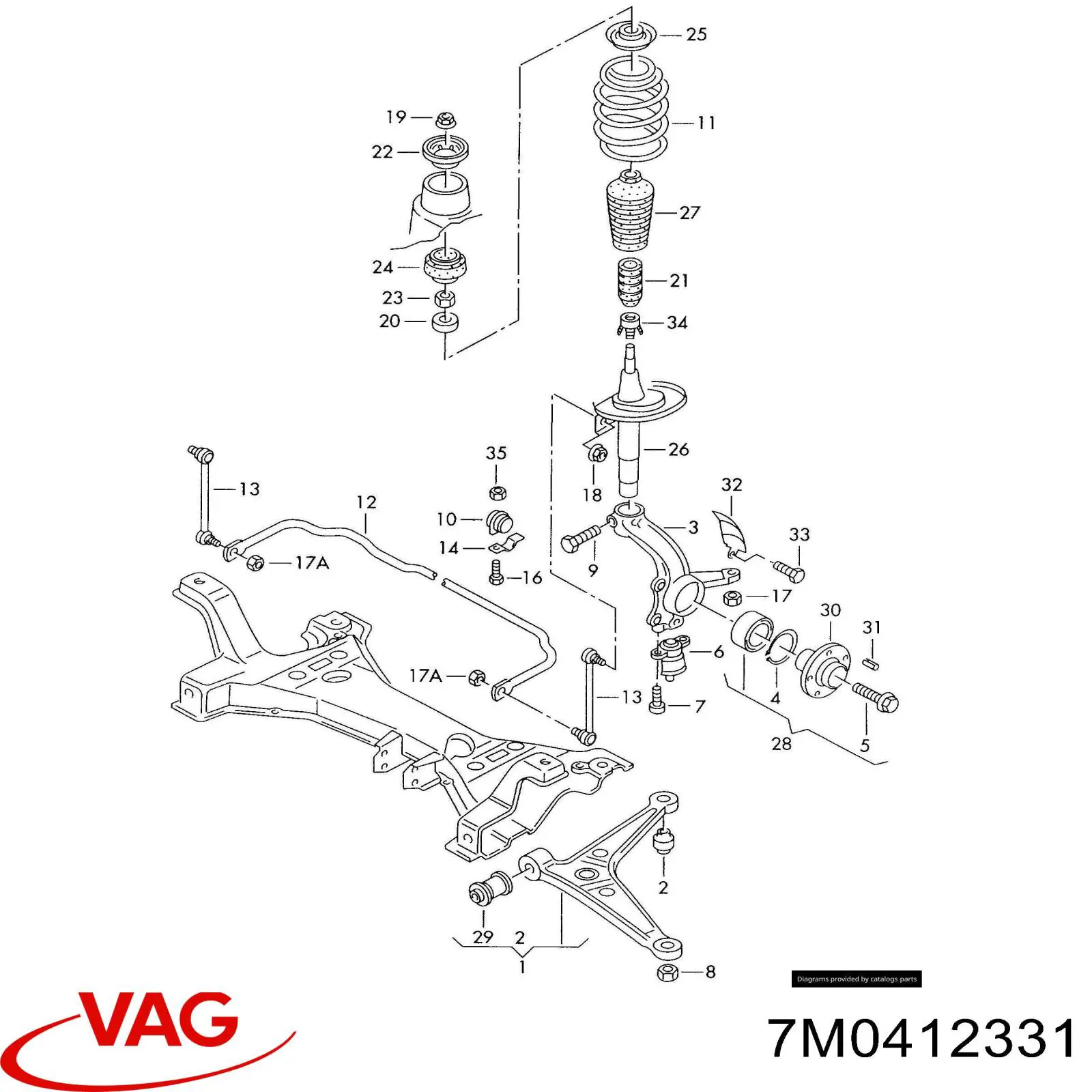 Опора стойки амортизатора переднего VAG 7M0412331 цена, от 10.38 USD