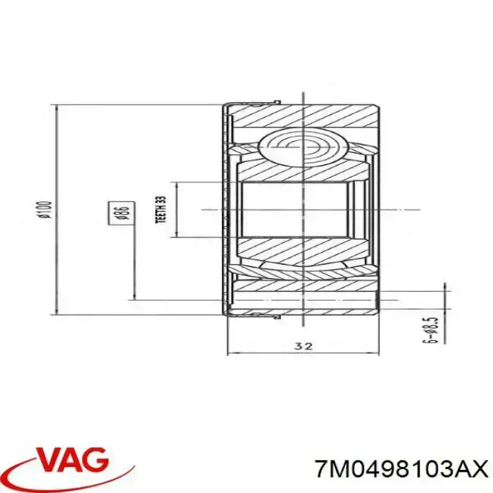 Шарнир угловых скоростей внутренний передний VAG 7M0498103AX цена, от 33.92 USD