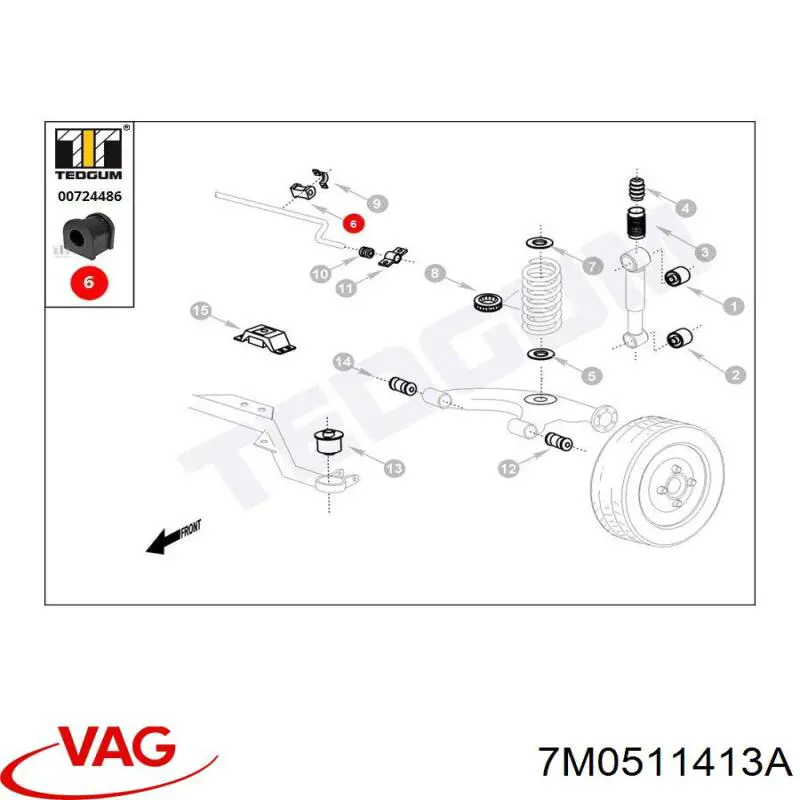 Купить 7M0511413A VAG Втулка заднего стабилизатора