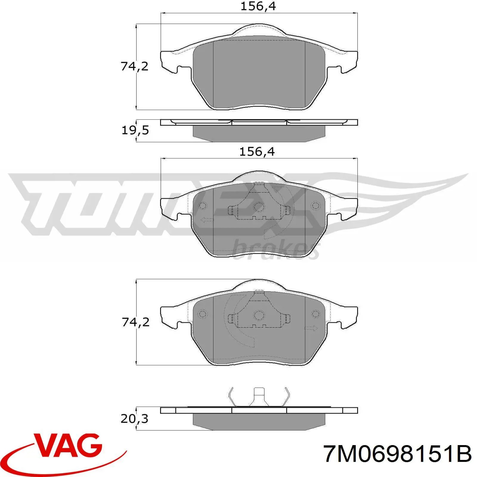 7M0698151B VAG Колодки передние