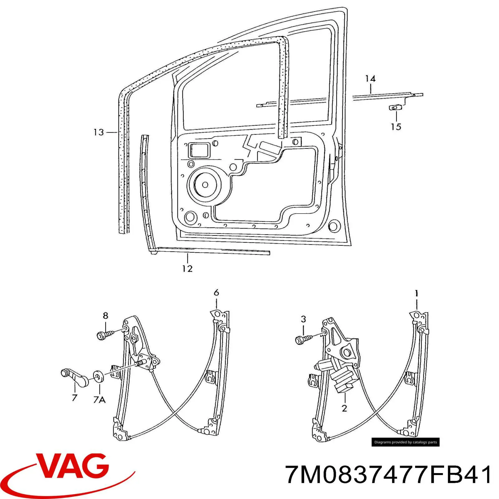 Уплотнитель стекла передней левой двери 7M0837477FB41 VAG